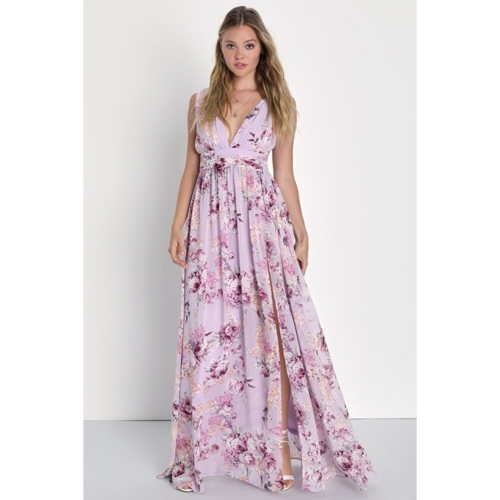 Lulus Garden Meandering Lavender Floral Print Maxi Dress Purple - Size S